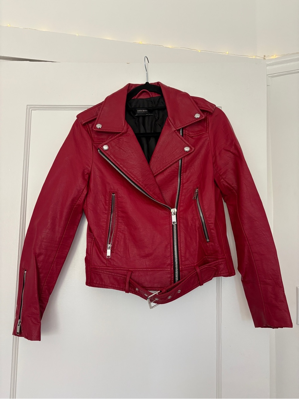 Red Leather Moto Jacket - Zara